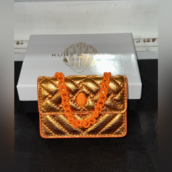 Kurt Geiger London Micro Kensington Orange Metallic Quilted Crossbody Bag - Picture 4 of 11